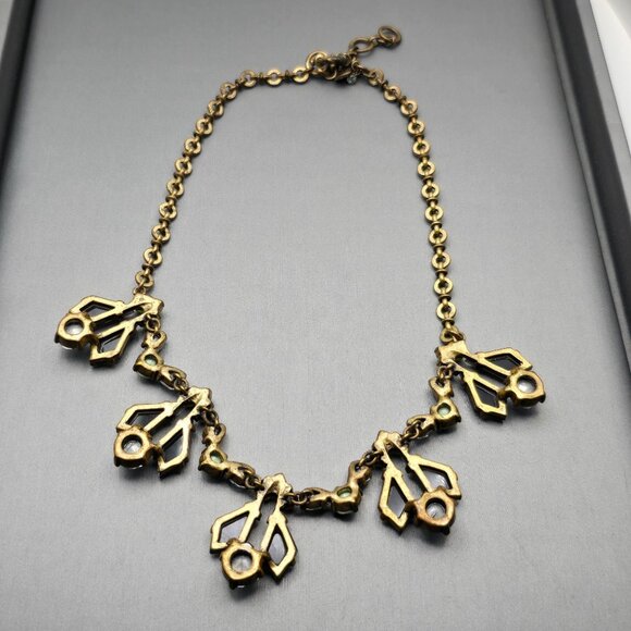 Y2K J Crew Gray Rhinestones & Yellow Accents Statement Necklace 15" Gold Tone - Picture 6 of 8